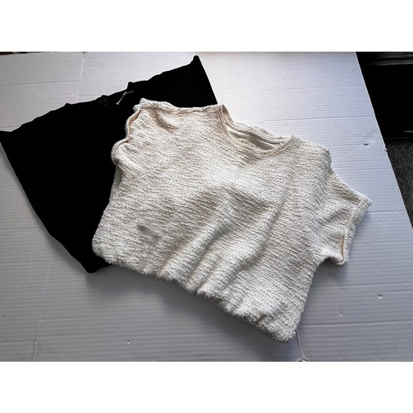 Loft lot‎ of 2 Dress Short Sleeve Drawstring Waist black sleeveless belted large - Picture 1 of 12